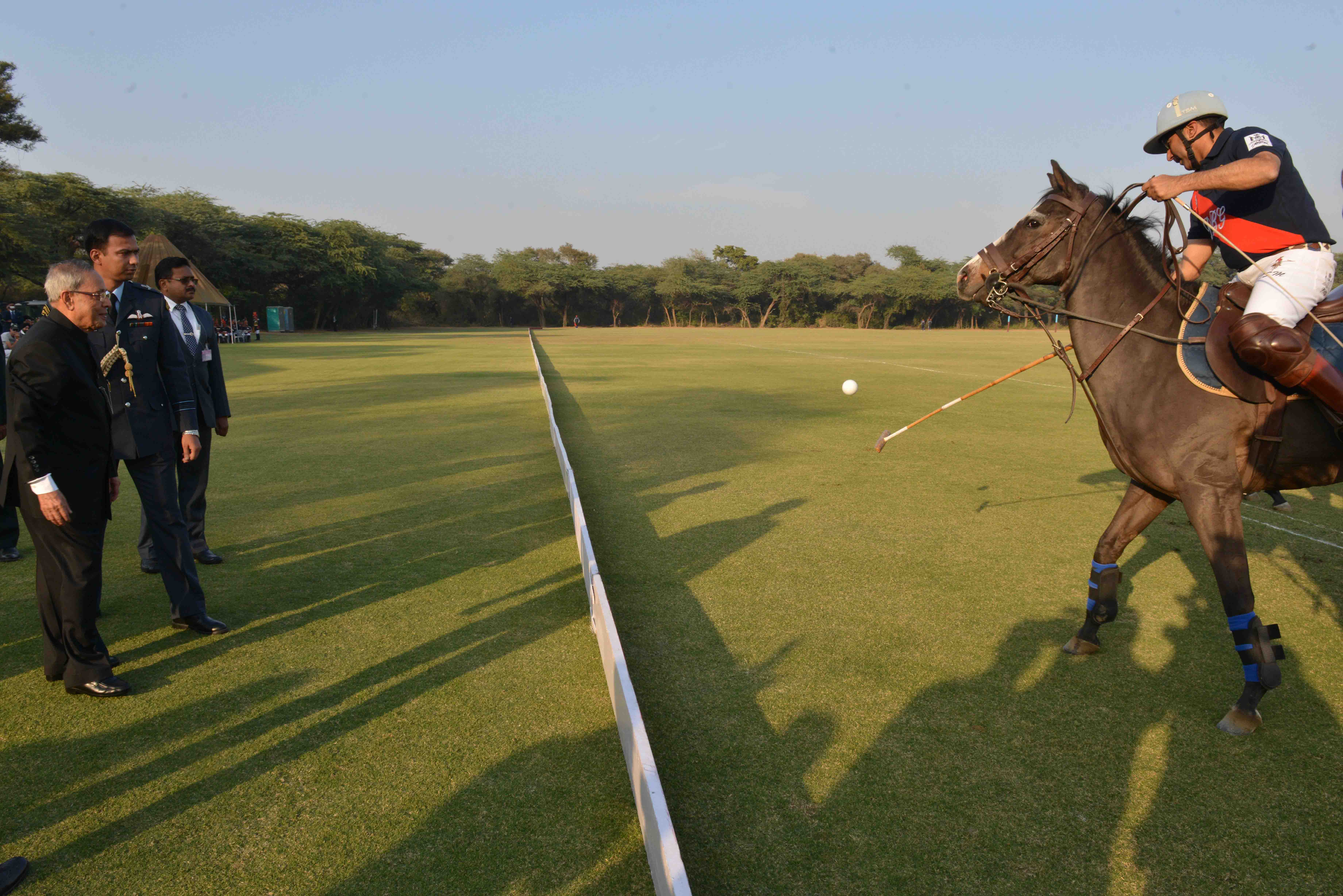 The President of India, Shri Pranab Mukherjee witnessing the President’s Polo Cup Exhibition Match at PBG Parade Ground in New Delhi on December 6, 2014. 