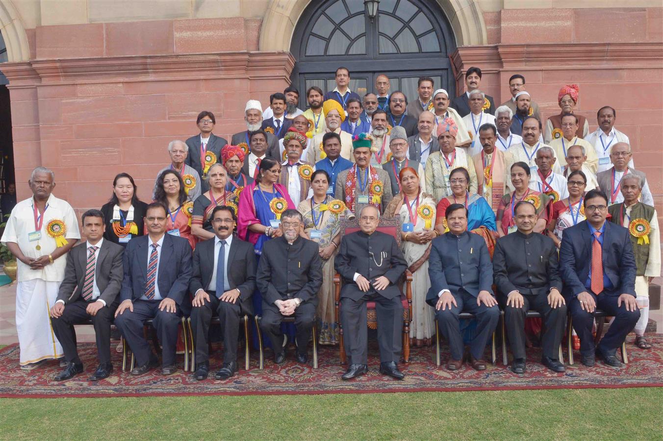 The President of India, Shri Pranab Mukherjee with awardees of the National Awards and Shilp Guru Awards for Handicraft Artisans at Rashtrapati Bhavan on December 9, 2015.