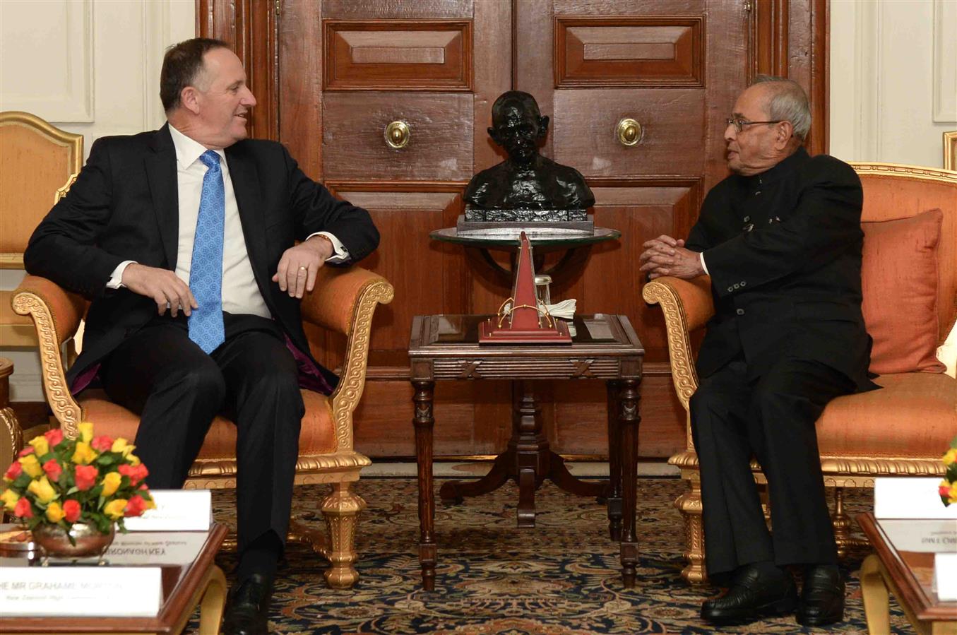 The Prime Minister of New Zealand, Rt. Hon. John Key calling on the President of India, Shri Pranab Mukherjee at Rashtrapati Bhavan on October 26, 2016. 