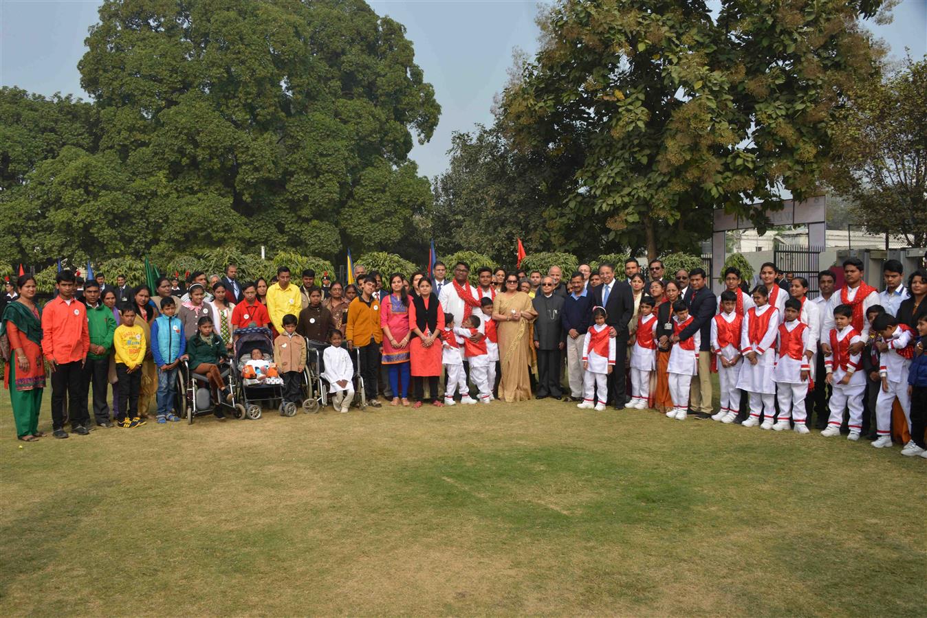 The President of India, Shri Pranab Mukherjee with Special Children at Dr. Rajendra Prasad Sarvodaya Vidyalaya in President’s Estate on December 11, 2015.