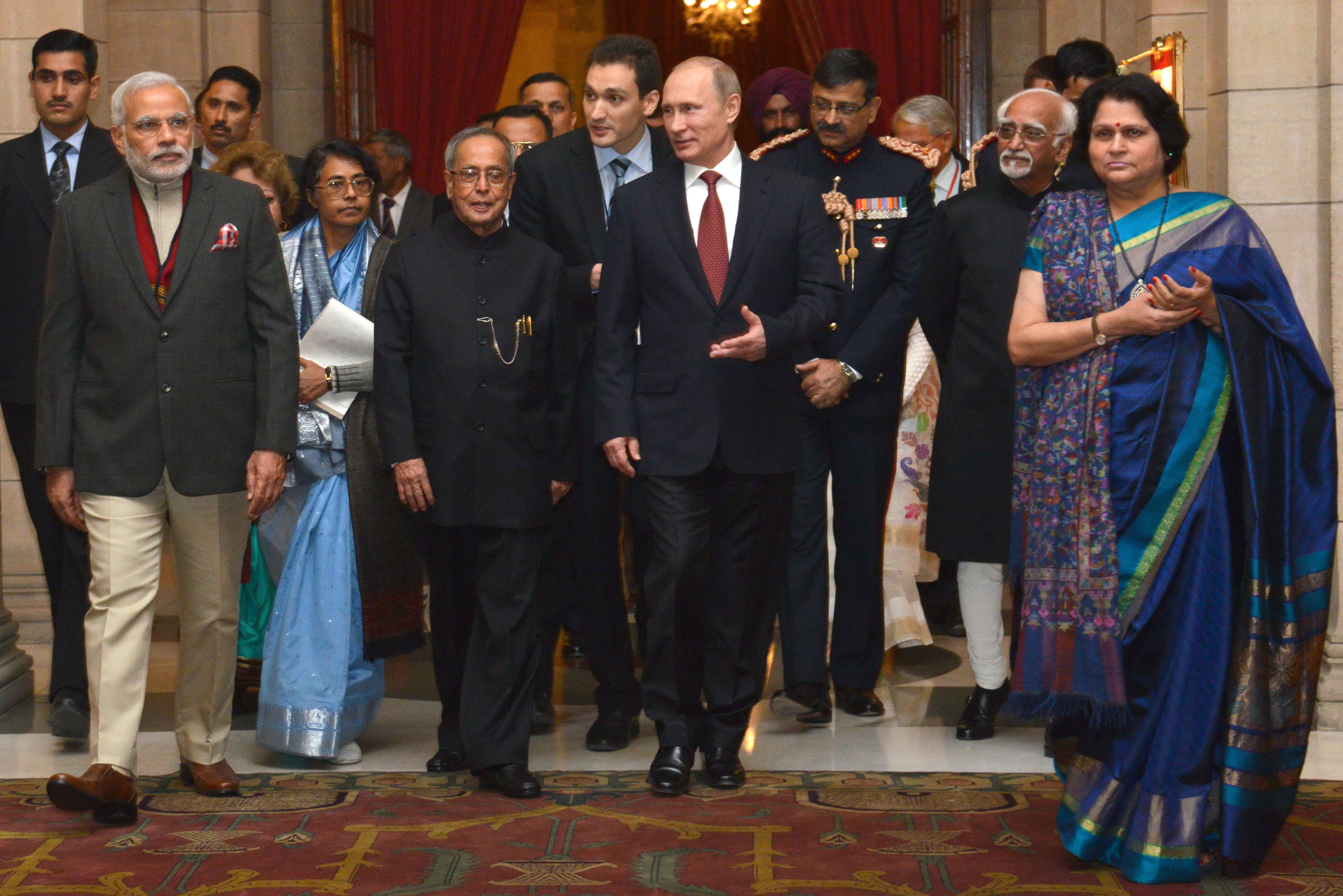 The President of India, Shri Pranab Mukherjee during the dinner hosted in honour of the President of the Russian Federation, His Excellency Mr. Vladimir V. Putin at Rashtrapati Bhavan on December 11, 2014. 