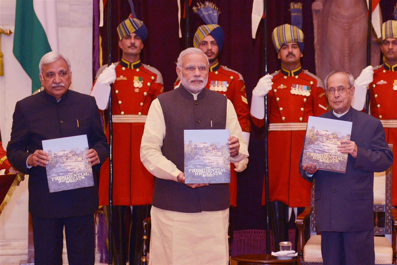 The President of India, Shri Pranab Mukherjee receiving first copy of the book ‘Presidential Retreats’ from the Prime Minister of India, Shri Narendra Modi at Rashtrapati Bhavan on December 11, 2015.