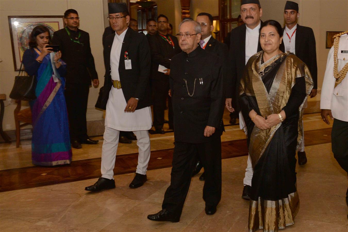 The President of India, Shri Pranab Mukherjee at the Banquet hosted by the President of Nepal, H.E. Ms. Bidhya Devi Bhandari at Kathmandu in Nepal on November 2, 2016. 