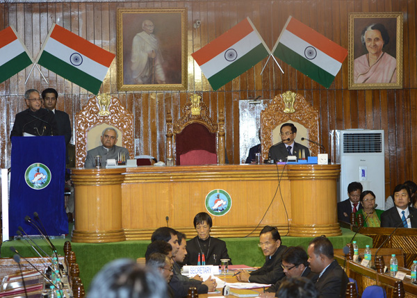 The President of India, Shri Pranab Mukherjee addressing the members of Arunachal Pradesh Legislative Assembly at the Assembly Hall, Arunachal Pradesh Legislative Assembly at Itanagar in Arunachal Pradesh on November 29, 2013.