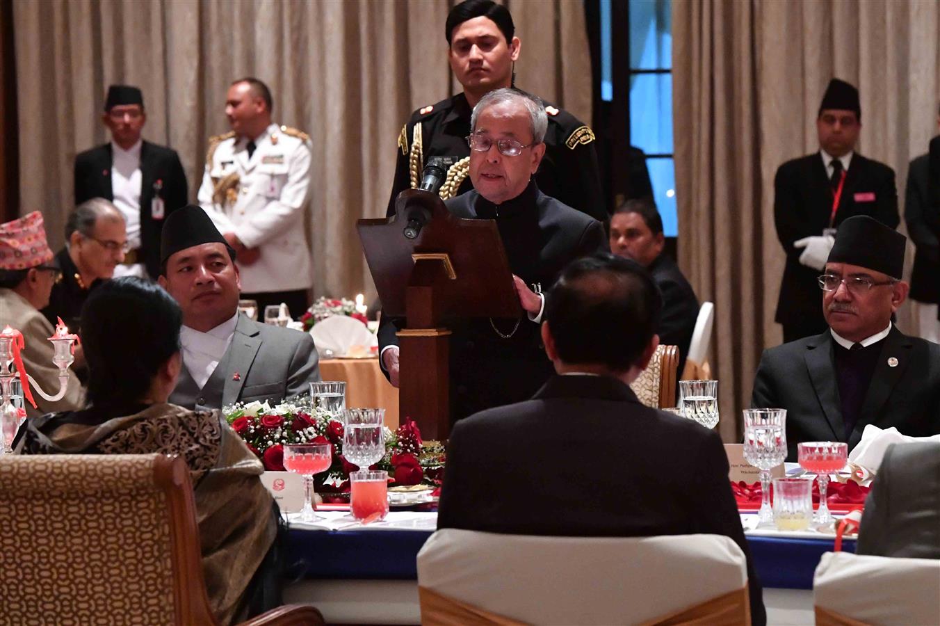 The President of India, Shri Pranab Mukherjee addressing at the Banquet hosted by the President of Nepal, H.E. Ms. Bidhya Devi Bhandari at Kathmandu in Nepal on November 2, 2016. 