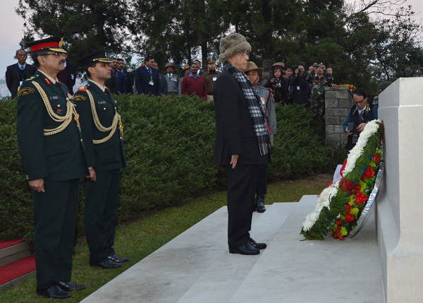 The President of India, Shri Pranab Mukherjee laying wreath at the war memorial at Kohima in Nagaland on November 30, 2013.