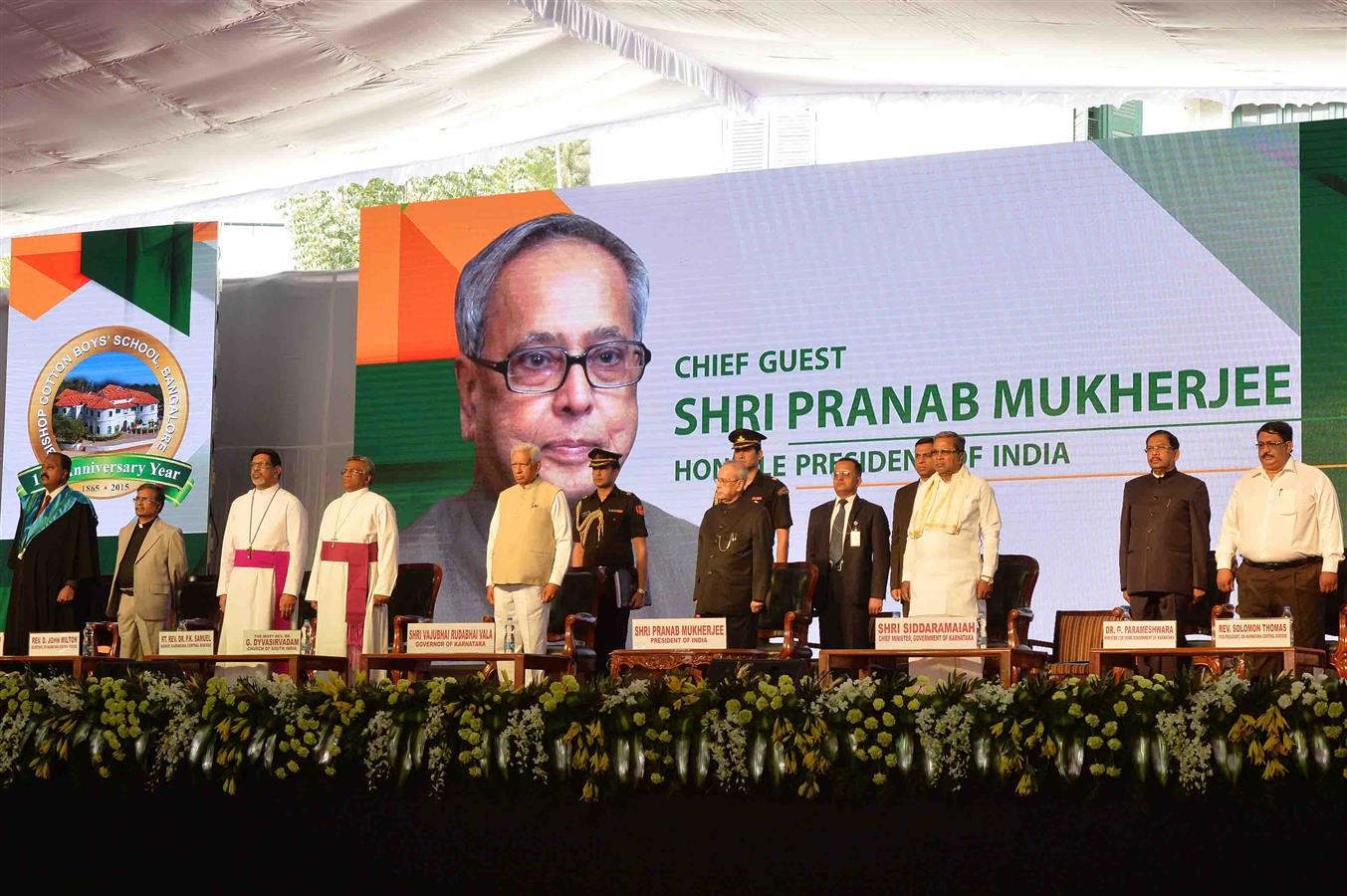 The President of India, Shri Pranab Mukherjee attending the 150th Anniversary of Bishop Cotton Boys’ School at Bengaluru on December 23, 2015.