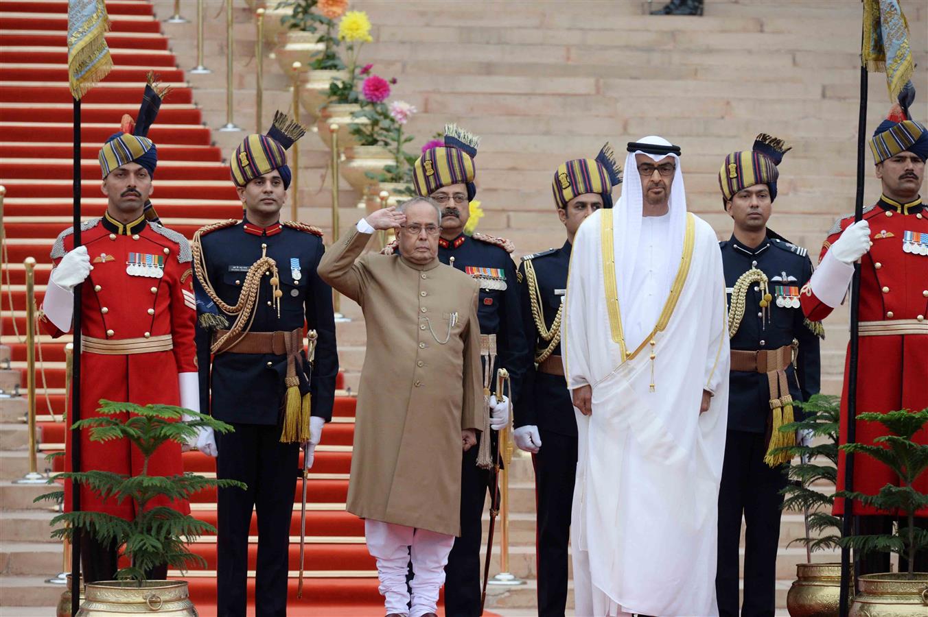 The President of India Shri Pranab Mukherjee taking the salute during the departure at Forecourt of Rashtrapati Bhavan for witnessing Republic Day Parade at Rajpath on January 26, 2017.