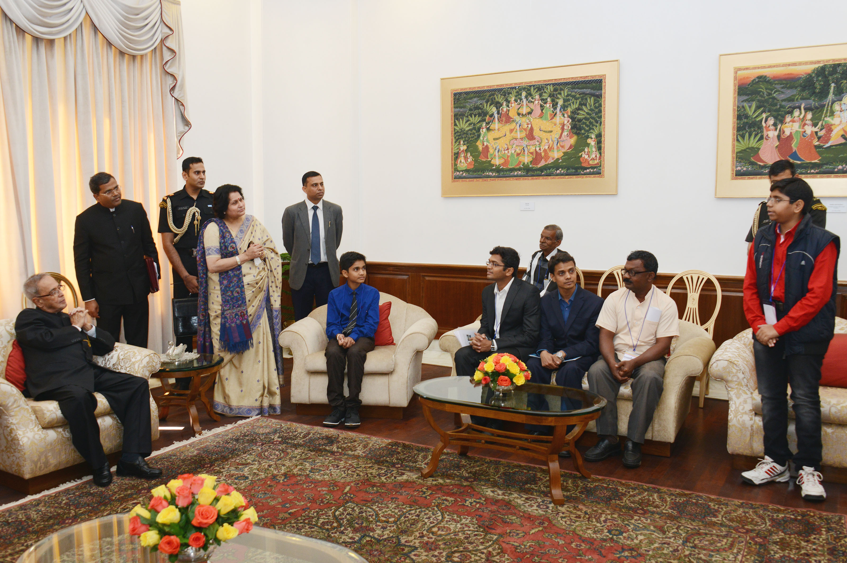 The President of India, Shri Pranab Mukherjee during the interaction with Innovation Scholars In-Residence and Writer In-Residence at Rashtrapati Bhavan Cultural Centre on March 7, 2015.