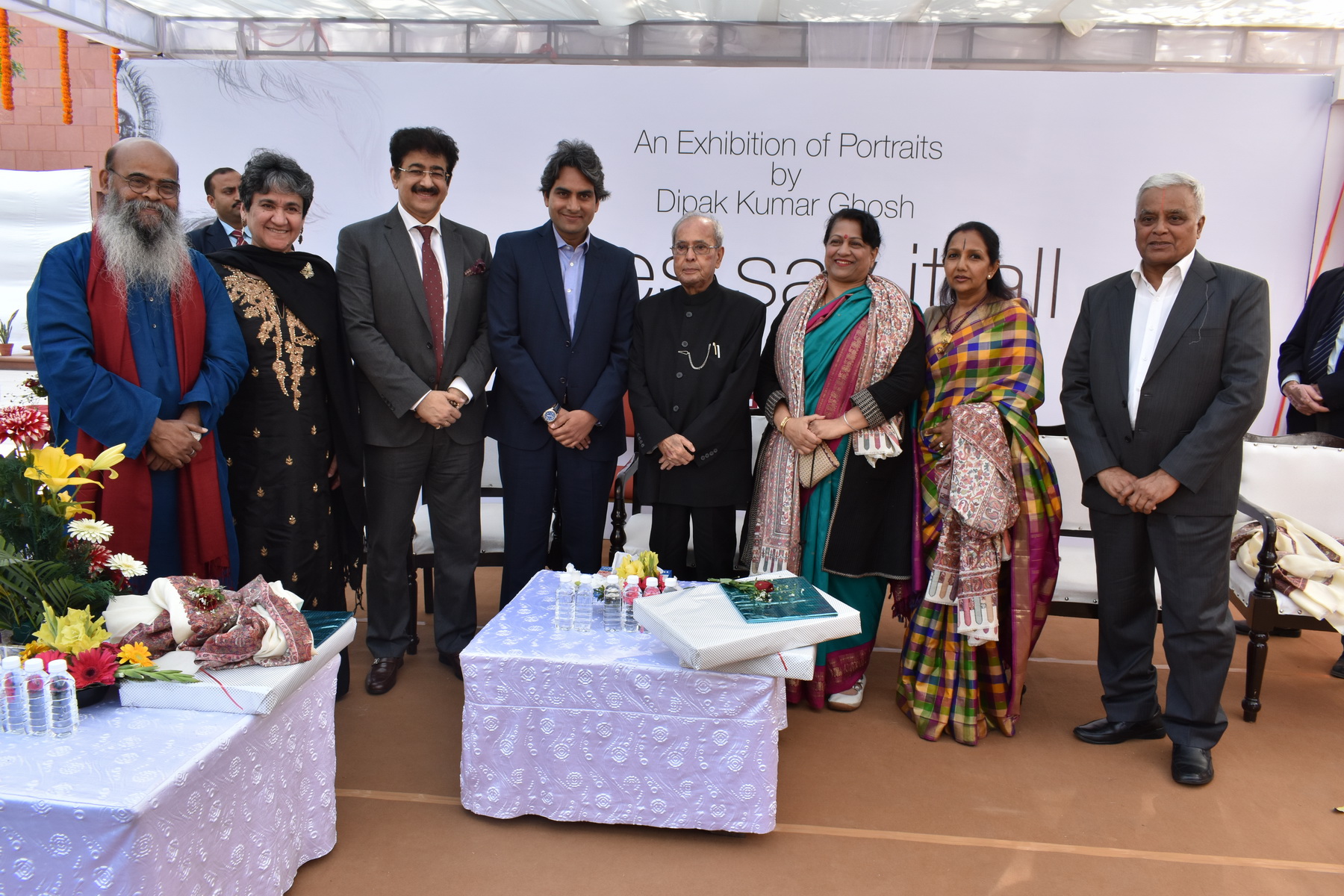 The Former President of India, Shri Pranab Mukherjee at the inauguration of Painting Exhibition by Shri Dipak Ghosh in New Delhi on February 03, 2018.