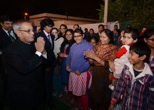 The President of India, Shri Pranab Mukherjee meeting the community people those are belongs to the President's Estate on the occasion of his Birth Day at President's Estate in New Delhi on December 11, 2013.