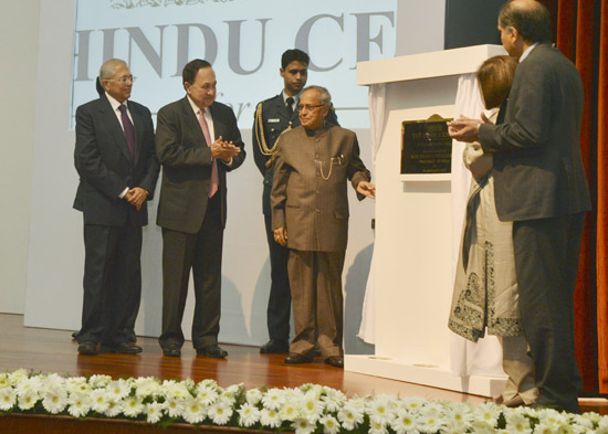 The President of India, Shri Pranab Mukherjee inaugurating the Hindu Centre for Politics and Public Policy of the Hindu Group, Chennai by unveiling the plaque at Rashtrapati Bhavan Auditorium in New Delhi on January 31, 2013.