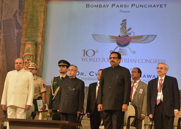 The President of India, Shri Pranab Mukherjee at the inauguration the 10th World Zoroastrian Congress on the theme “Zoroastrianism in the 21st Century: Nurturing Growth and Affirming Identity” at Mumbai in Maharashtra on December 27, 2013. Also seen is t