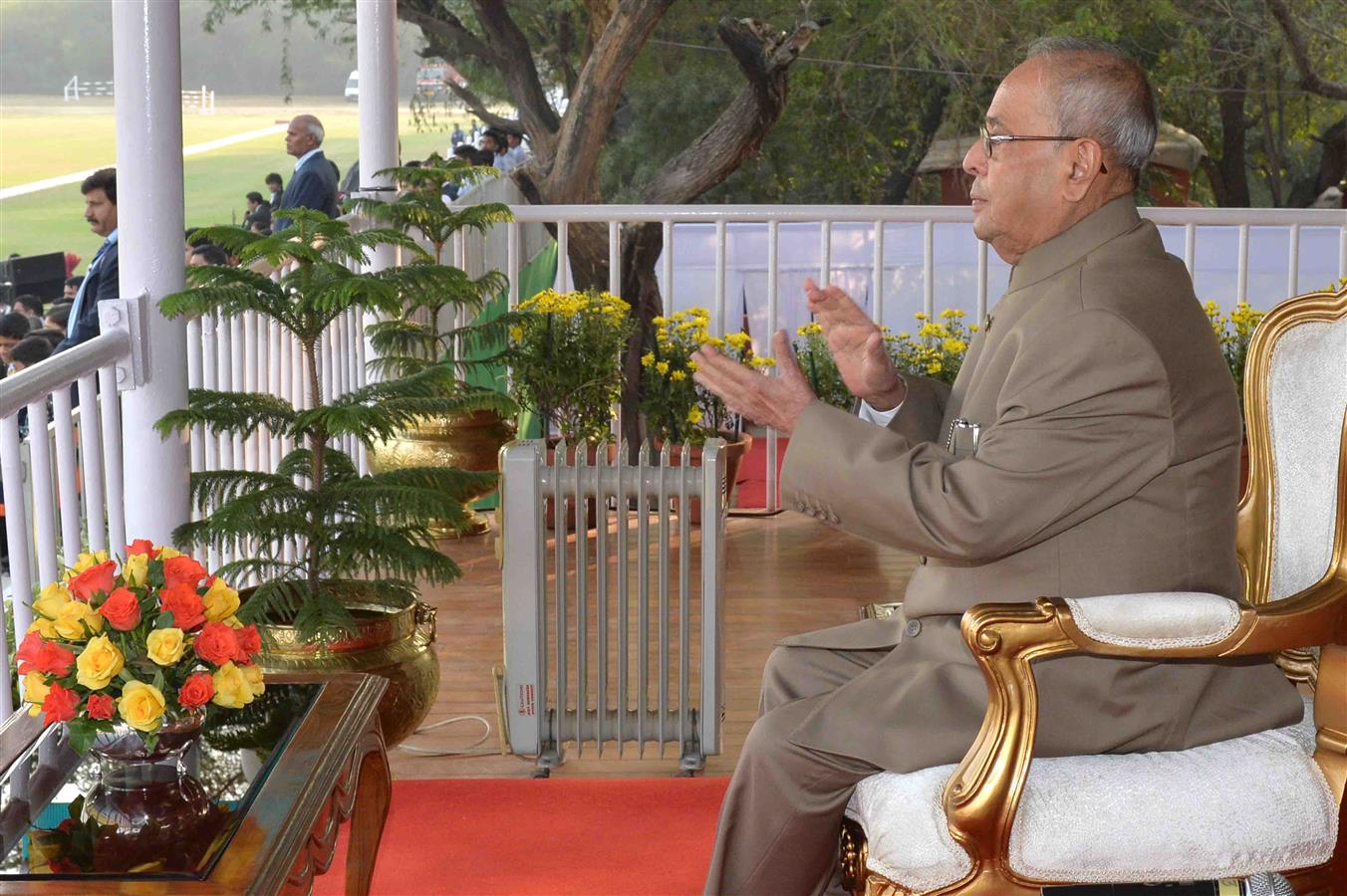 The President of India, Shri Pranab Mukherjee witnessing the President's Polo Cup Exhibition match at PBG Parade Ground (Polo Field) on December 3, 2016. 