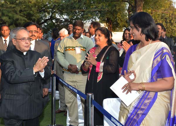 The President of India, Shri Pranab Mukherjee meeting invitees at the Reception hosted by him at Rashtrapati Nilayam, Bolarum, Secunderabad at Hyderabad in Andhra Pradesh on December 30, 2013.