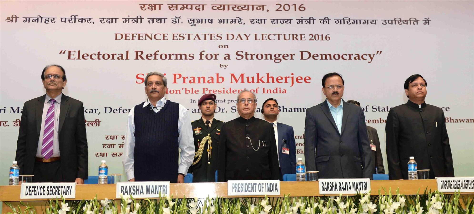 The President of India, Shri Pranab Mukherjee at a function on Fourth Defence Estates Day Lecture on the topic of 'Electoral Reforms for Stronger Democracy' at DRDO Bhawan in New Delhi on December 8, 2016. 