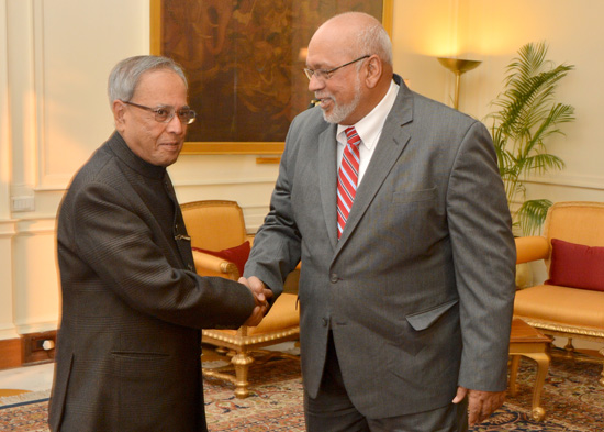 The President of the Republic of Guyana, H.E. Mr. Donald Ramotar calling on the President of India, Shri Pranab Mukherjee at Rashtrapati Bhavan in New Delhi on February 1, 2013.