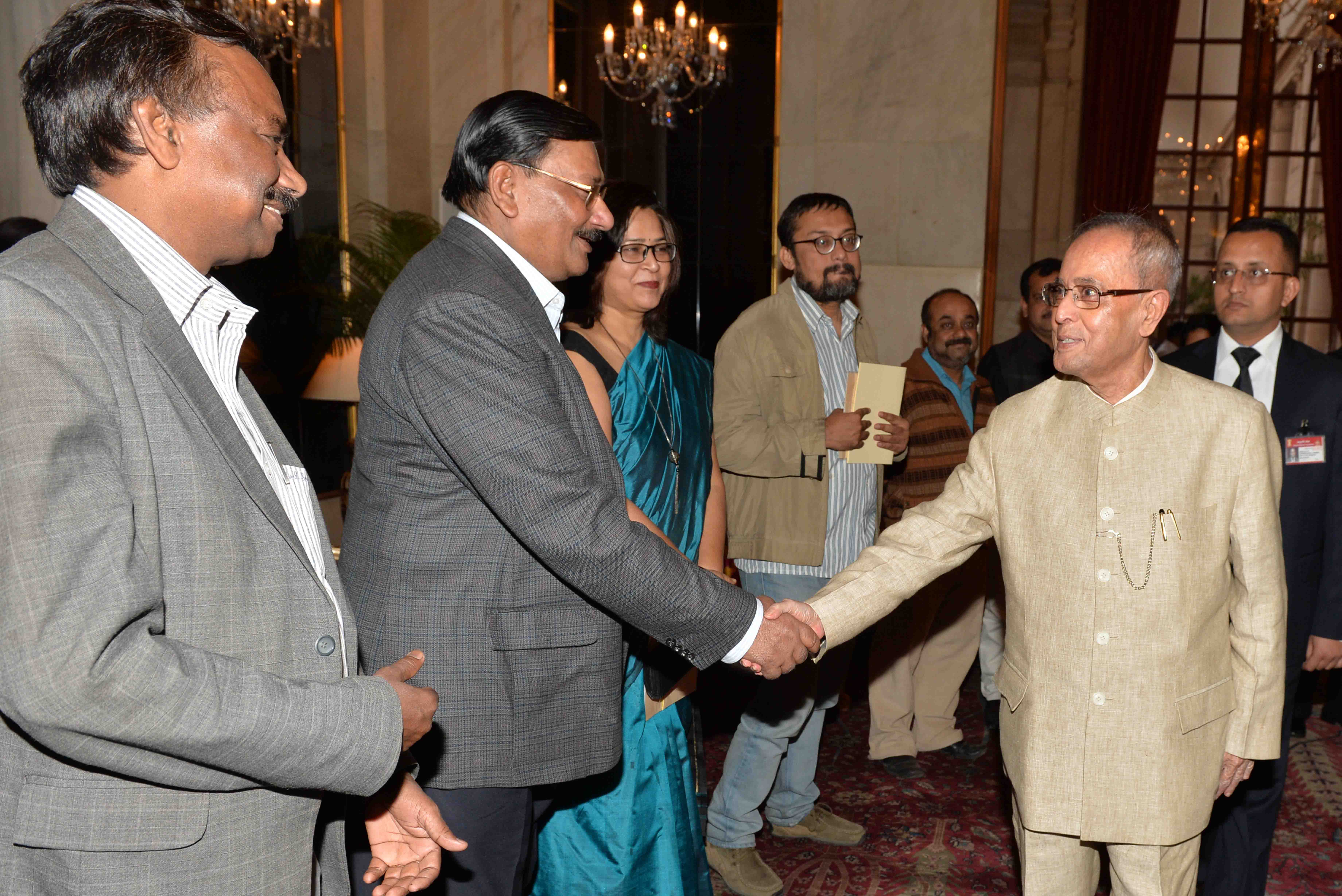 The President of India, Shri Pranab Mukherjee meeting the Members of Press Association at Rashtrapati Bhavan on March 11, 2015.