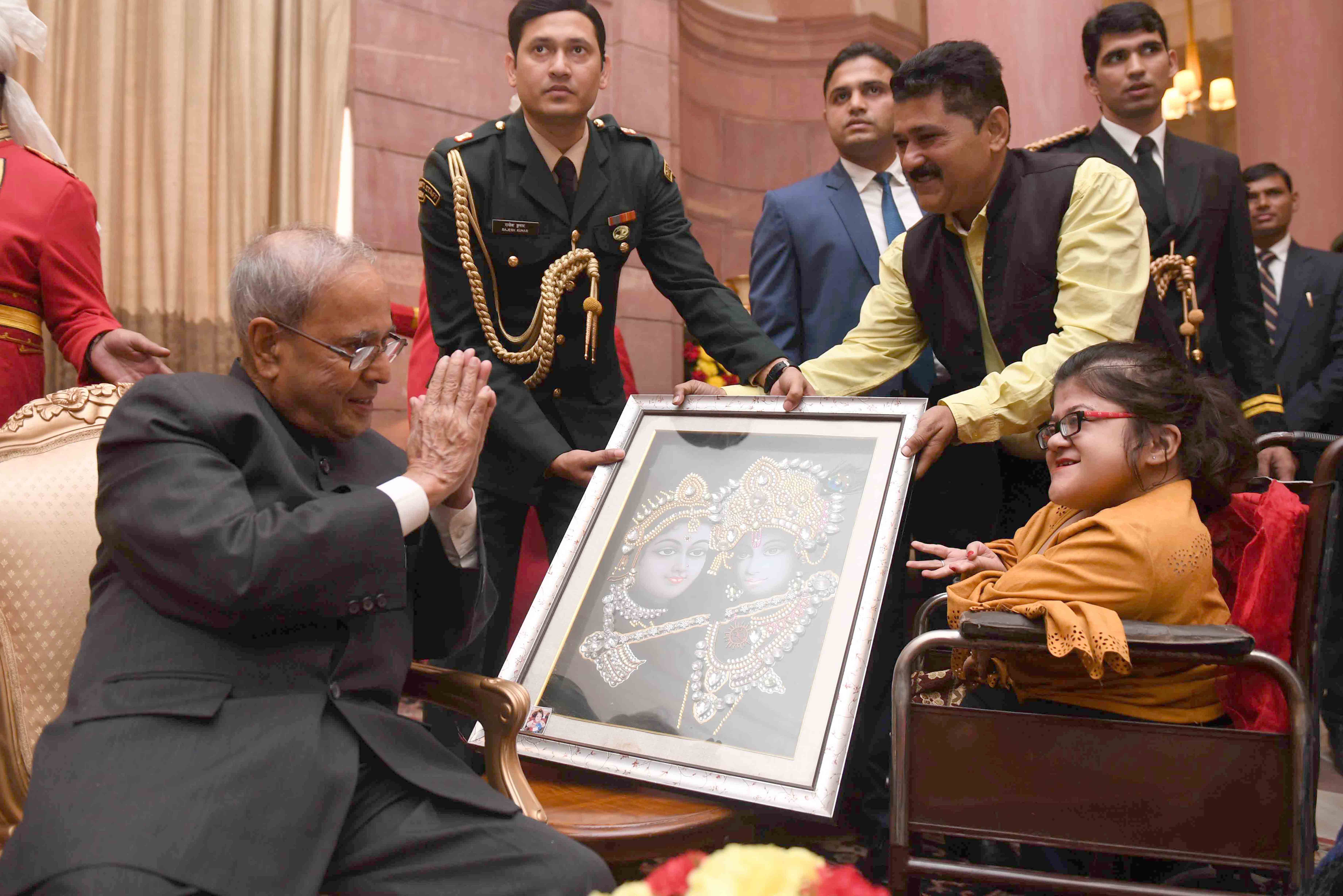 The President of India, Shri Pranab Mukherjee receiving Greetings on his Birthday from all walks of life at Rashtrapati Bhavan on December 11, 2016. 