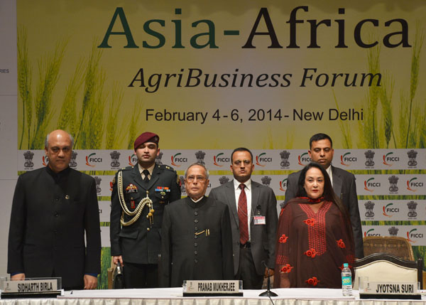 The President of India, Shri Pranab Mukherjee at the inaugural session of the Asia-Africa AgriBusiness Forum at FICCI Auditorium in New Delhi on February 4, 2014. 