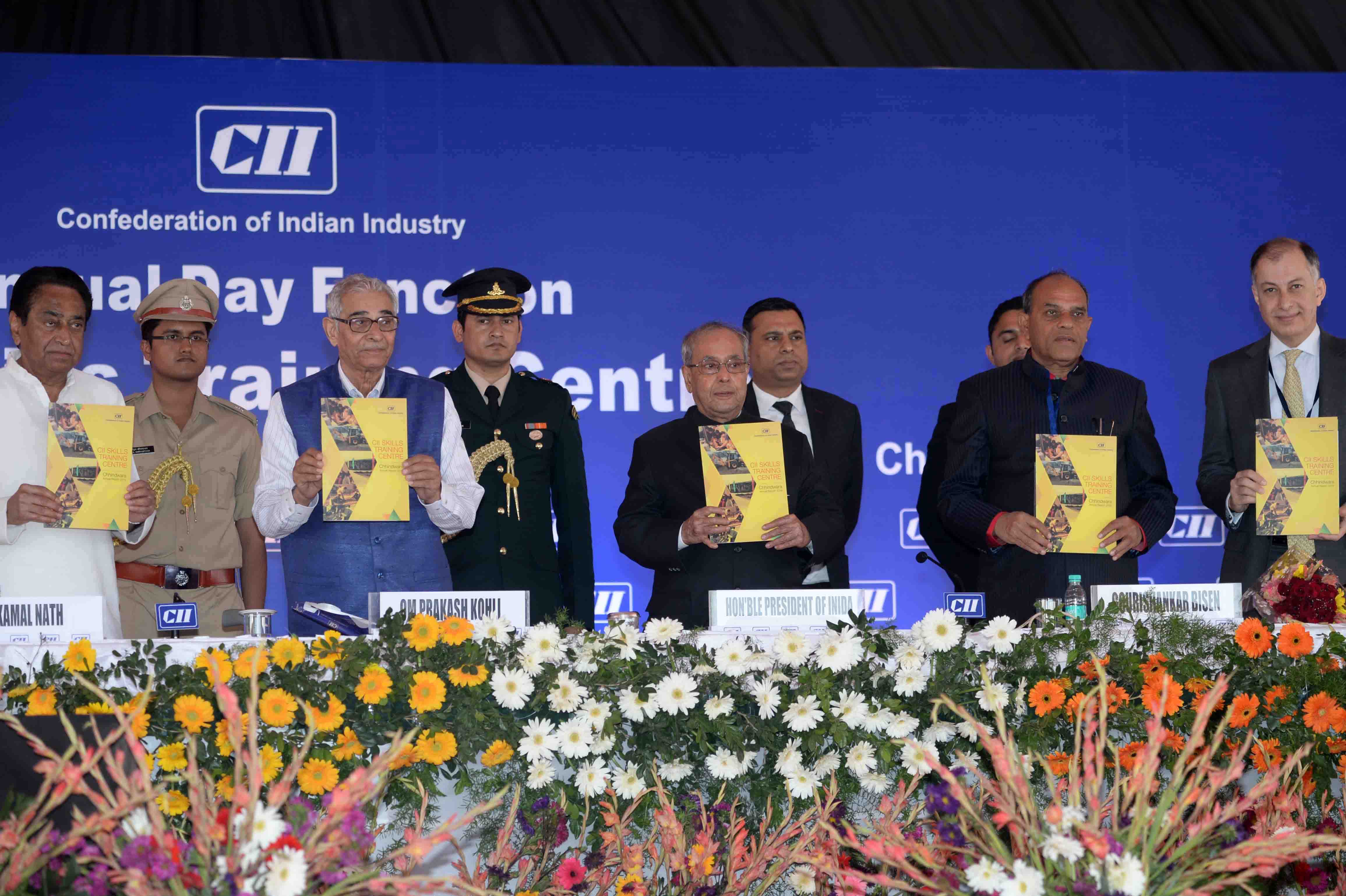 The President of India, Shri Pranab Mukherjee at the Annual Day Celebrations of CII Chhindwara Skill Training Center at Chhindwara in Madhya Pradesh on December 14, 2016. 