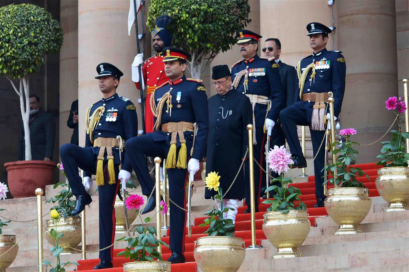 The President of India Shri Pranab Mukherjee in procession during the departure from Rashtrapati Bhavan for witnessing the 'Beating Retreat' at Vijay Chowk in New Delhi on January 29, 2017.