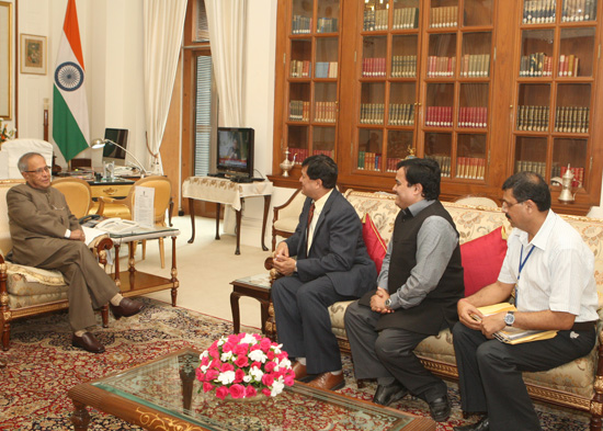 Shri Kanchan Banerjee with others calling on the President of India, Shri Pranab Mukherjee at Rashtrapati Bhavan in New Delhi on August 18, 2012.