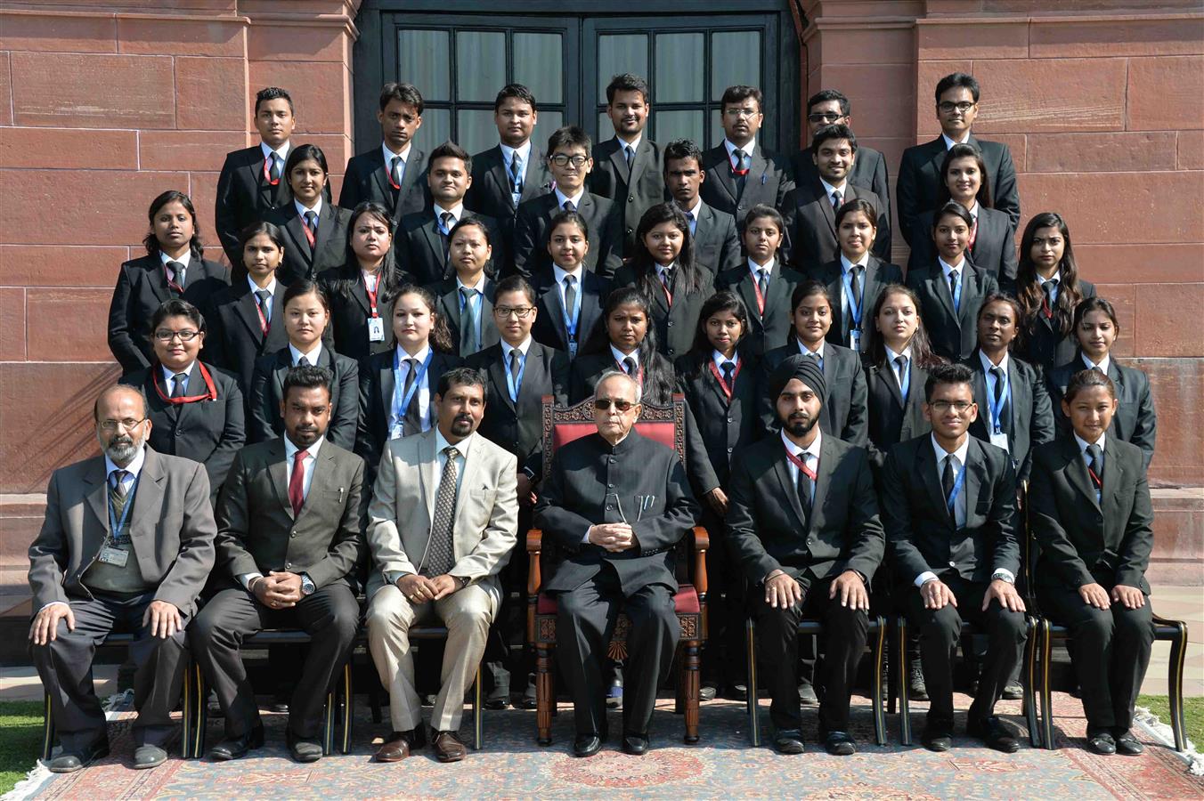 The President of India, Shri Pranab Mukherjee with students and faculty members from the Indian Institute of Legal Studies, Siliguri, Darjeeling at Rashtrapati Bhavan on February 4, 2016. 