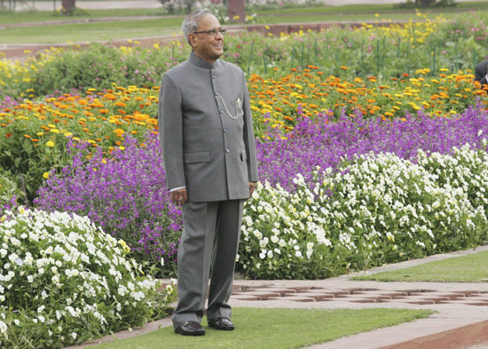 The President of India, Shri Pranab Mukherjee in the Mughal Gardens of Rashtrapati Bhavan on February 15, 2013. The President was in the Gardens before they open for public viewing from February 15 to March 17.