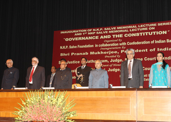 The President of India, Shri Pranab Mukherjee at the inauguration of N.K.P. Salve Memorial Lecture Series and also delivered the First N.K.P. Salve Memorial Lecture at Rashtrapati Bhavan Auditorium in New Delhi on February 16, 2013.