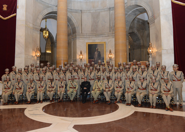 The President of India, Shri Pranab Mukherjee with the Probationers of 65thRR (2012Batch) of Indian Police Service from Sardar Vallabhbhai Patel National Police Academy, Hyderabad at Rashtrapati Bhavan in New Delhi on January 3, 2014 when they called-on h 