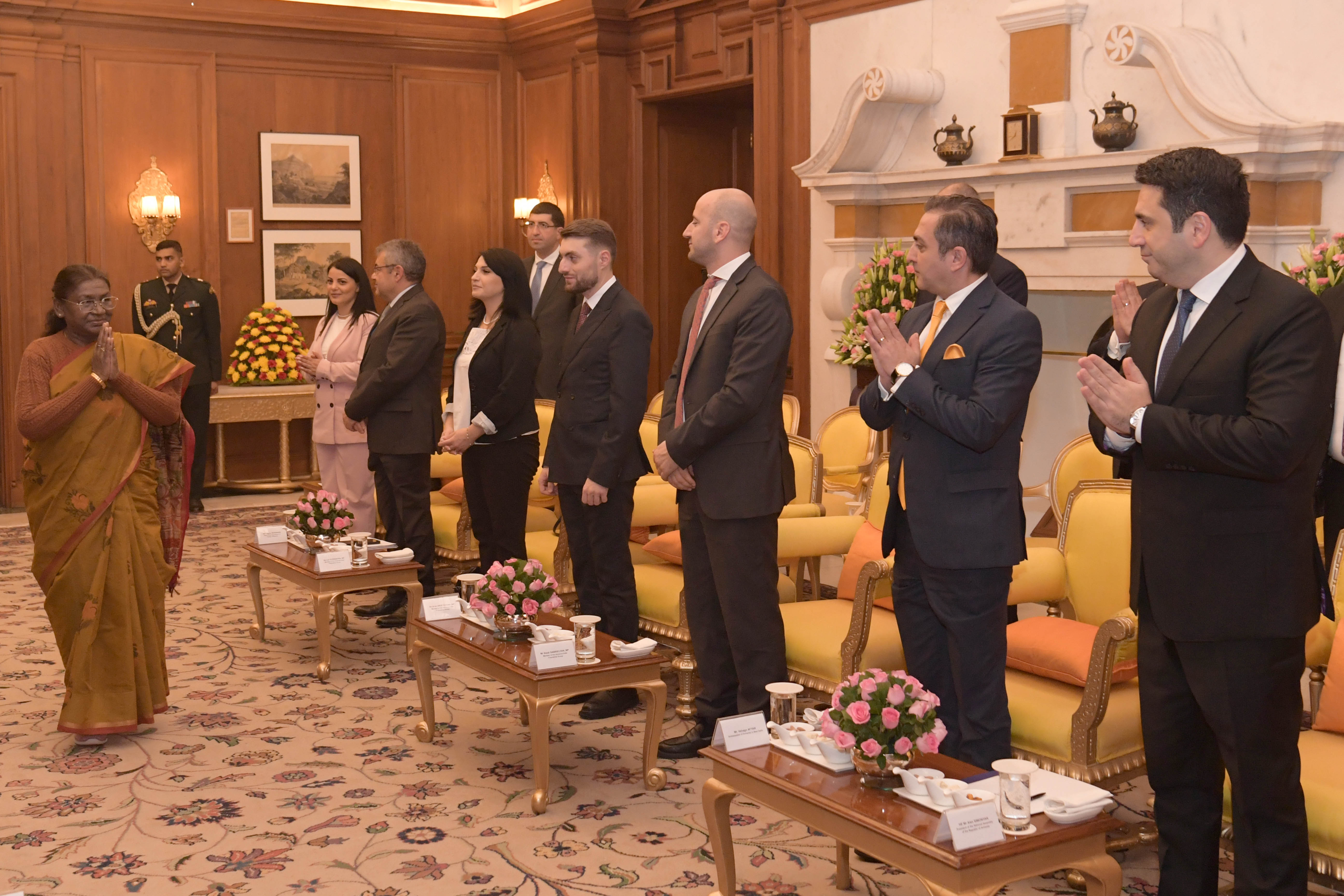 A parliamentary delegation from the Republic of Armenia, led by H.E. Mr Alen Simonyan, President of the National Assembly of the Republic of Armenia, called on the President of India, Smt Droupadi Murmu at Rashtrapati Bhavan on December 16, 2024.