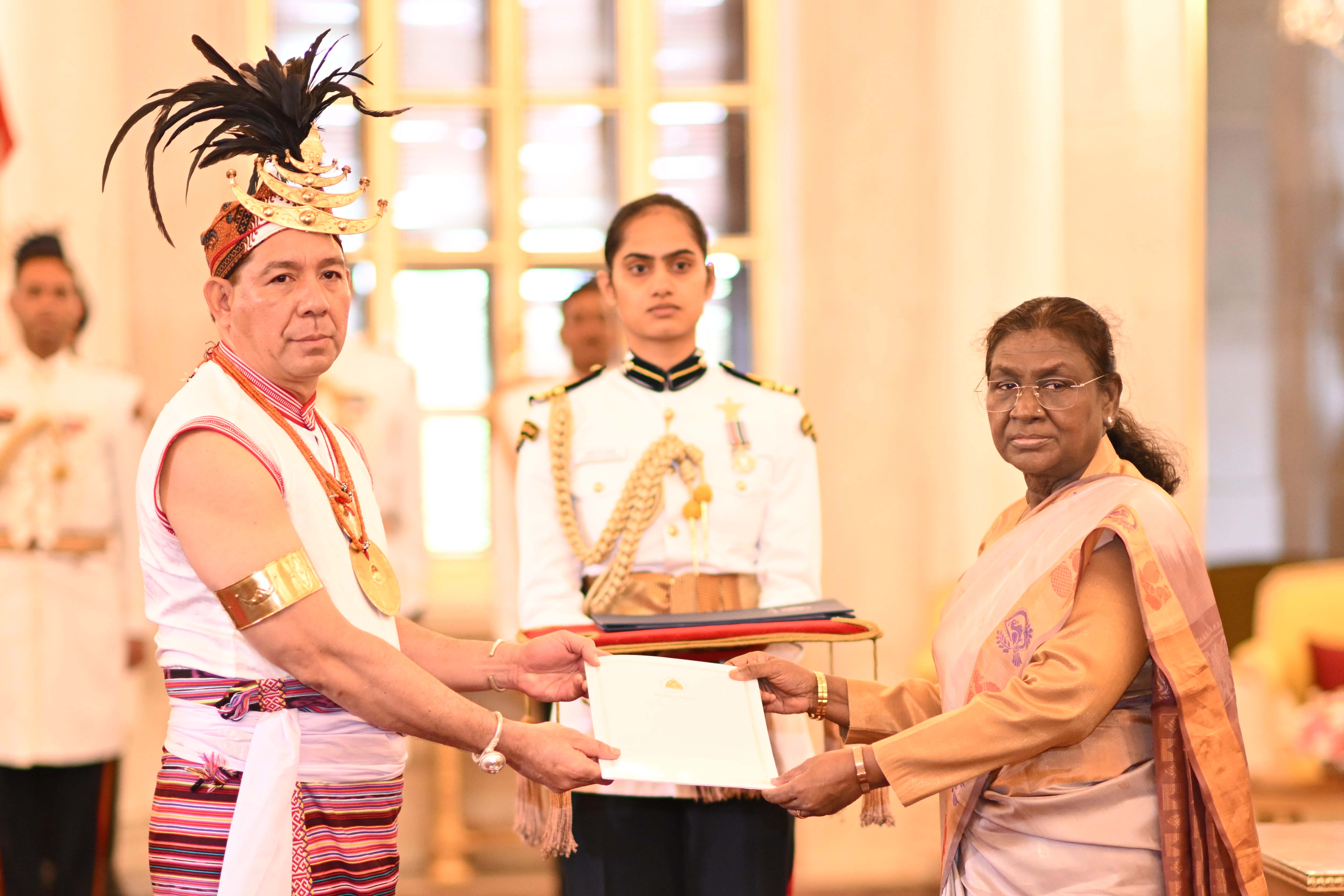 H.E. Mr Karlito Nunes, Ambassador of the Democratic Republic of Timor-Leste presenting credentials to the President of India, Smt Droupadi Murmu at a ceremony held at Rashtrapati Bhavan on July 29, 2025.