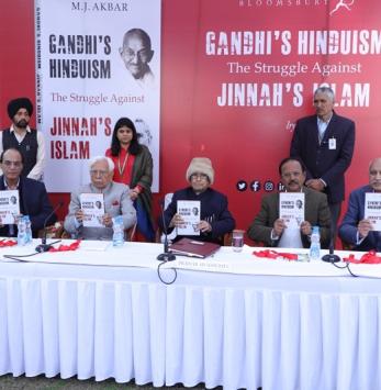 The Former President of India, Shri Pranab Mukherjee unveils Shri M.J.Akbar's latest  								book 'Gandhi's Hinduism The Struggle Against Jinnah's Islam' on 9th February 2020 at  								10, Rajaji Marg, New Delhi.