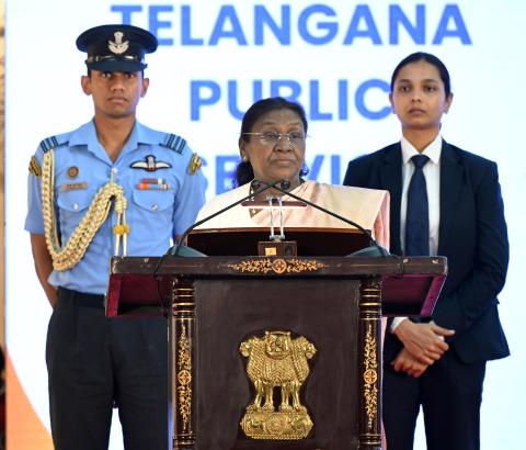 President Droupadi Murmu inaugurates the National Conference for the Chairpersons of Public Service Commissions, being organised by the Telangana Public Service Commission at Hyderabad.