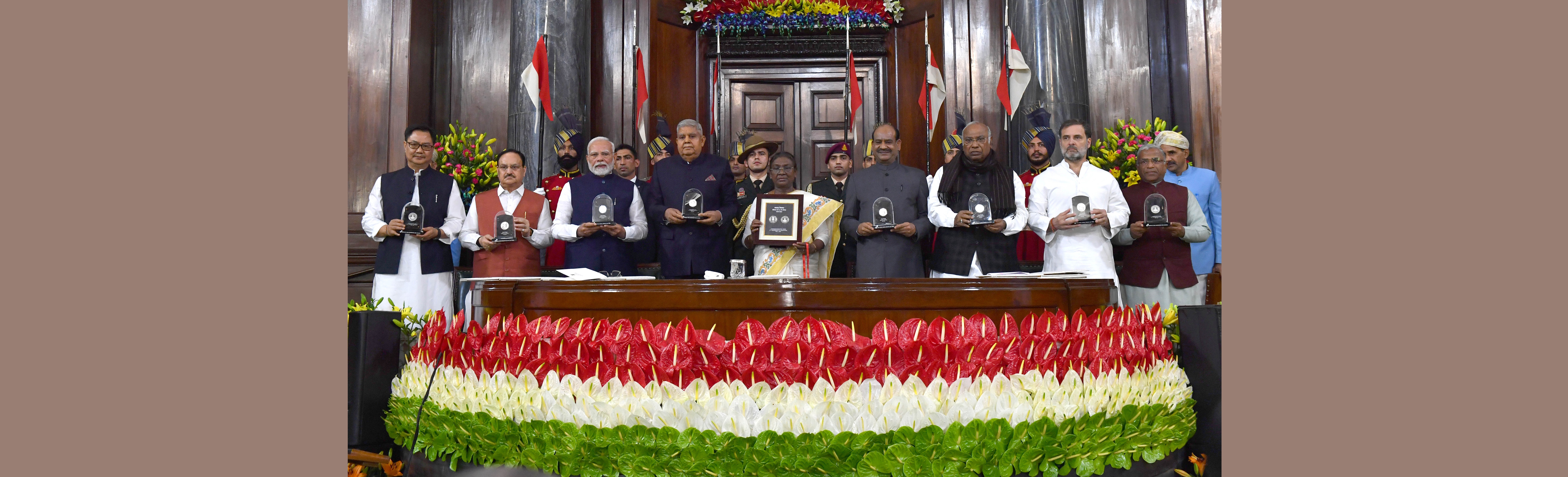 The President of India, Smt. Droupadi Murmu graced the commemoration of 75 years of adoption of the Constitution in the Central Hall of Parliament House on November 26, 2024.